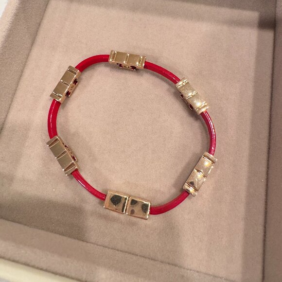 Tory Burch Leather Bracelet, Red/Gold - Picture 2 of 4
